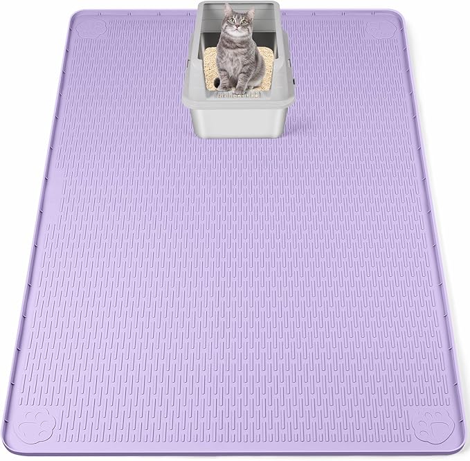Cat Litter Mat, XXL Extra Large 50" x 35" Silicone Mat Litter Trapping Mat for Scatter Control, Soft on Kitty Paws, Easy to Clean (Purple)