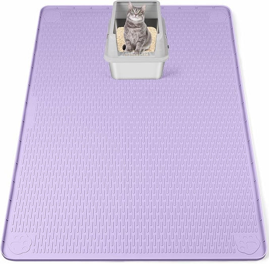 Cat Litter Mat, XXL Extra Large 50" x 35" Silicone Mat Litter Trapping Mat for Scatter Control, Soft on Kitty Paws, Easy to Clean (Purple)