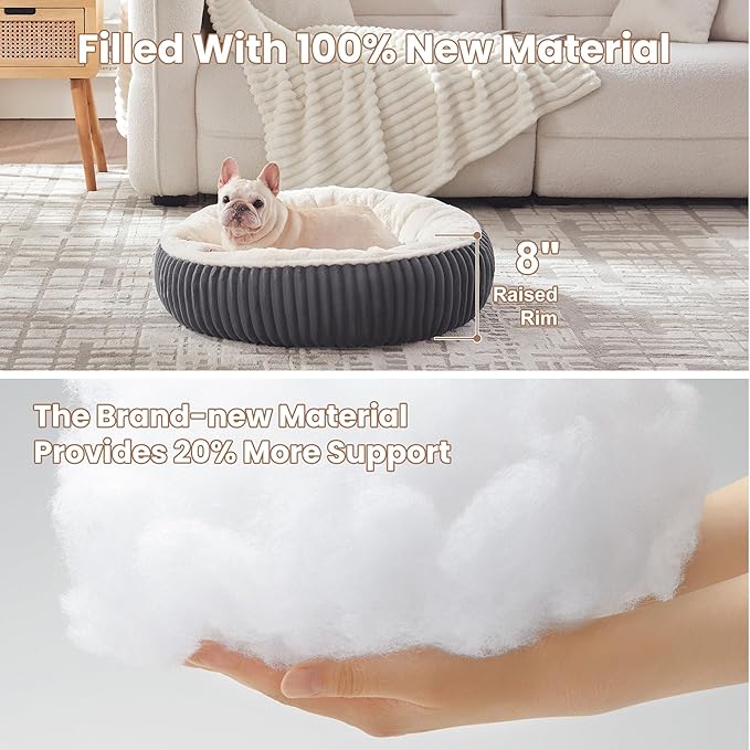 30 inches Donut Dog Bed for Medium Dogs,Calming Round Pet Bed with Removable Cover,Washable Milk Plush Faux Fur, Fits Pets up to 30 lbs(Dark Grey,Medium)