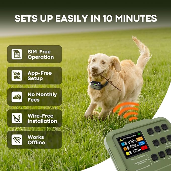 2025 Upgraded Wireless-Electric Fence System, Dog Training,Forbidden Zone, Dog Perimeter Collar Wireless Fence Covering Up to 5.6 Acre (2 Dogs)