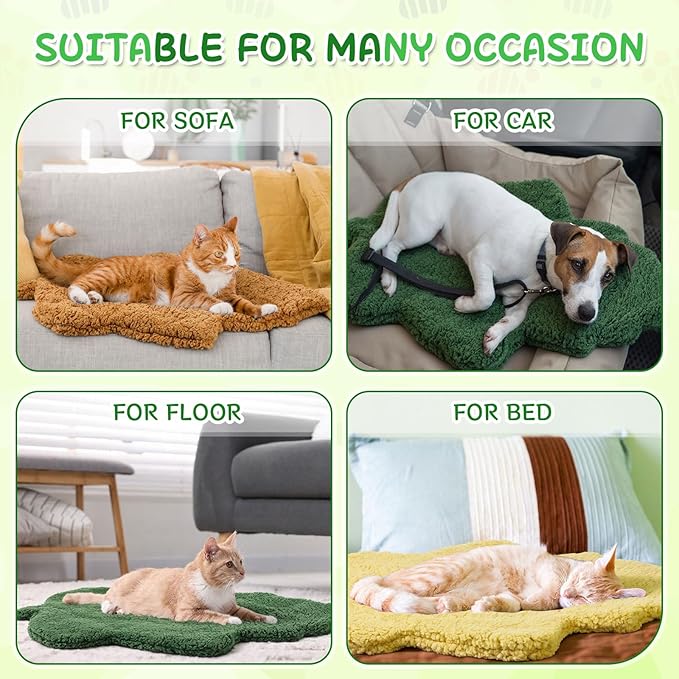 3 Pack Self Warming Cat Dog Bed Leaf Shape Self Heating Pet Mat Non Electric Washable Thermal Sleeping Pad Plush Heated Pet Mat for Crate Floor Indoor Outdoor(Mixed Colors,Large-19 x29)