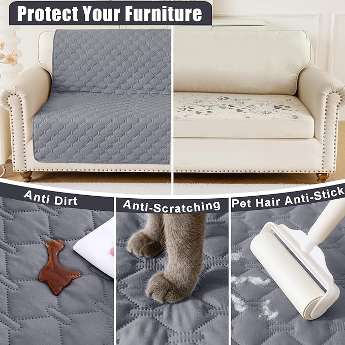 Smiry Waterproof Dog Bed Cover Blanket, Soft Reversible Pet Blanket, Washable Leakproof Cats Dogs Couch Cover for Sofa, Couch, Furniture, Plaid (68x82 Inch, Grey/Dark Grey)