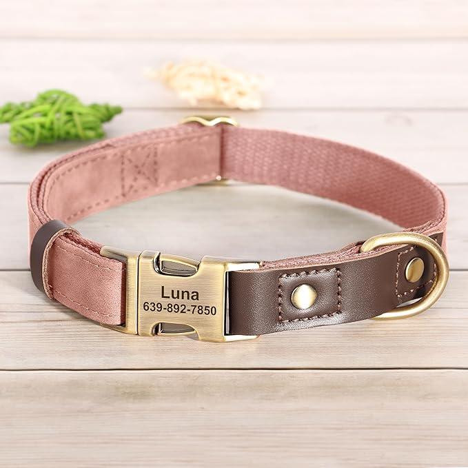 Personalized Dog Collars, Custom Soft PU Leather Dog Collar with Pet Name and Phone Number for Large Dogs, Adjustable and Durable Pet Collars with Quick Release Metal Buckle,XL(17-26")
