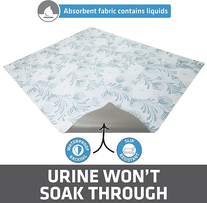 Drymate XL Original Cat Litter Mat, Contains Mess from Box, Protects Floors, Urine-Proof, Machine Washable, Soft on Kitty Paws, Absorbent, Waterproof (USA Made, Recycled Content)(29”x36”)(Blue Floral)