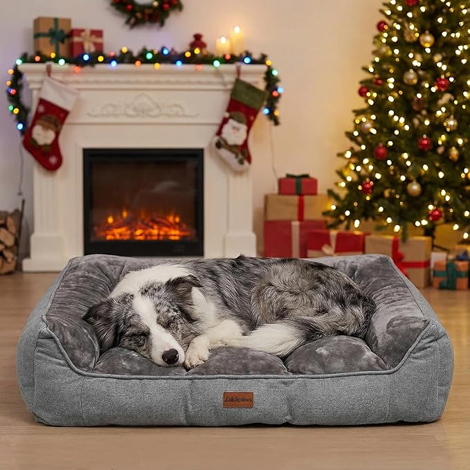 Orthopedic Dog Bed for Large Dogs - Waterproof Memory Foam Dog Couch Bed with Sides, Pet Beds with Washable Cover & Non-Slip Bottom, Grey, 38x28 Inch
