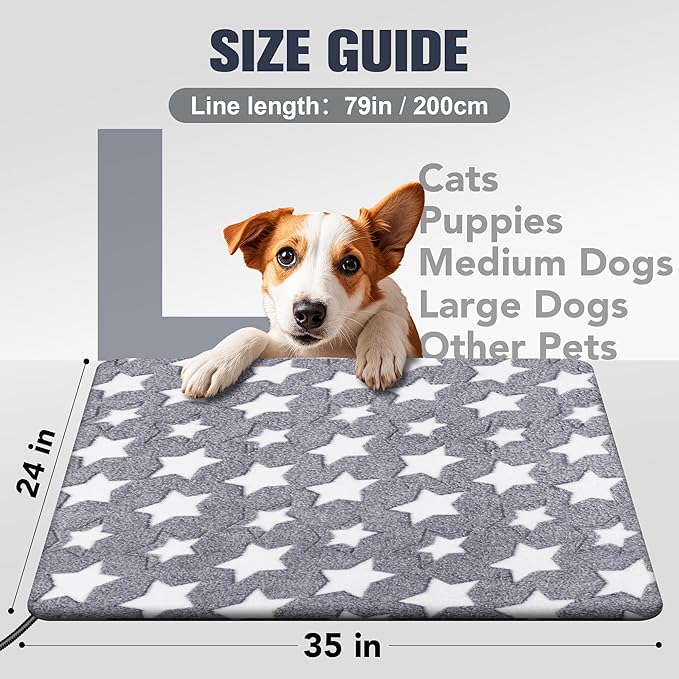 Newget Cat Heating Pad, Large Dog Heating Pad for Arthritis, Heated Dog Warming Pad for Indoor, Pet Heated Pad Blanket with 11 Adjustable Temperature Timer & Chew Resistant Cord (L: 35'' L X 24'' W)