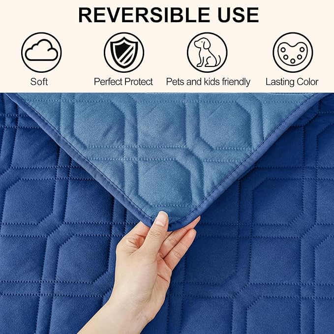 Smiry Waterproof Dog Blanket, 30x53 Inch Soft Pet Bed Cover Reversible, Washable Sofa Couch Furniture Protector for Small Medium Large Dog Puppy Cat, Geometric, Navy/Blue