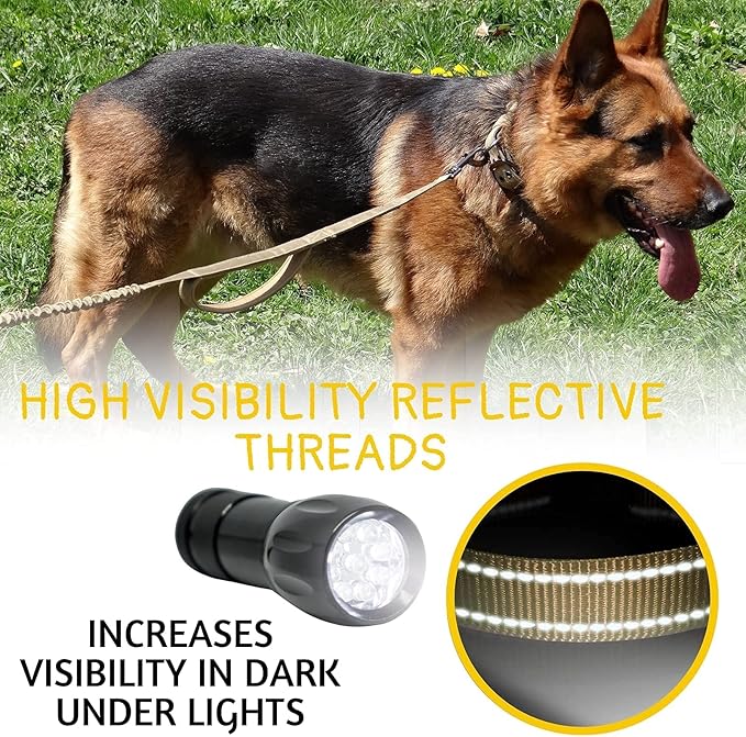 ADITYNA Tactical Bungee Dog Leash 6ft-7.5ft - Shock Absorbing Lead with 2 Padded Handles, Metal Clasp, Car Seatbelt - Heavy Duty No Pull for Medium, Large & XL Breeds