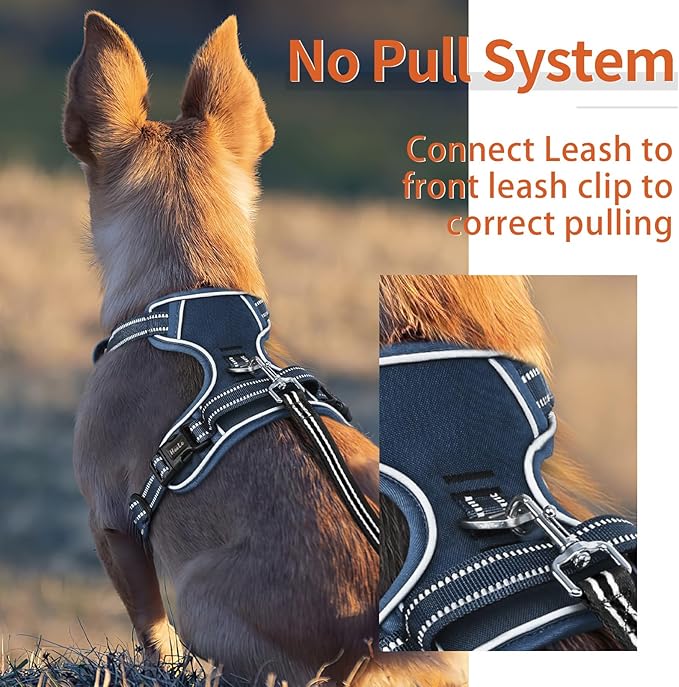 HEELE Dog Harness for Large Dogs No Pull Dog Vest Harness for Large Dog with Soft Padded Handle Reflective for Outdoor Training, Royal Blue, L