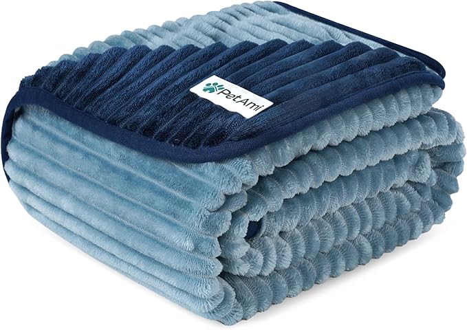 PetAmi Waterproof Dog Blanket, Leakproof Pet Blanket for Small Medium Large Dogs, Reversible Furniture Bed Sofa Couch Cover Protector, Plush Striped Pet Throw for Indoor Cat, 40x60 in, Navy Blue