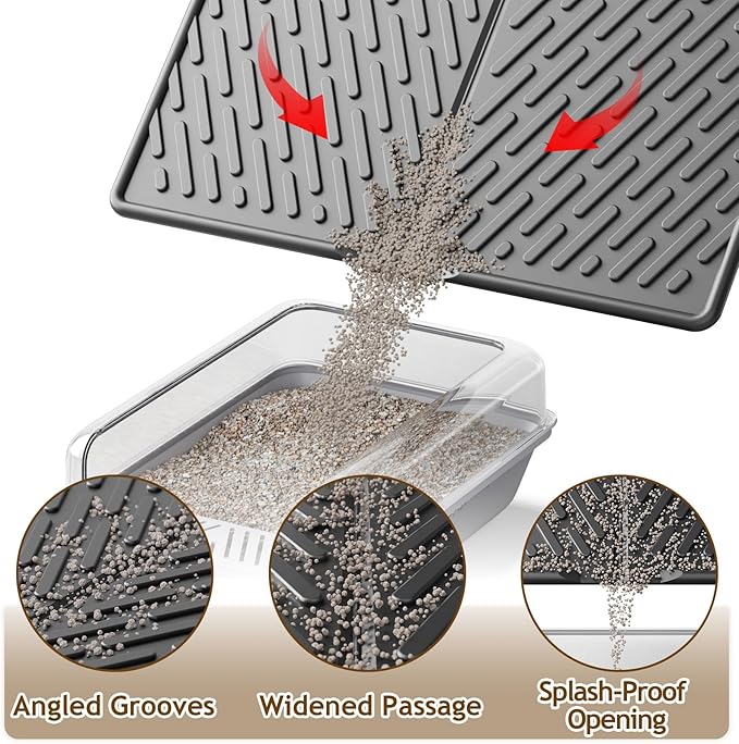 Cat Litter Mat with Grooves & Raised Edge, Urineproof/Waterproof, Foldable, Litter Scattering Control, Easy to Clean & Recycle (24 * 17in-Black-1 Pack)