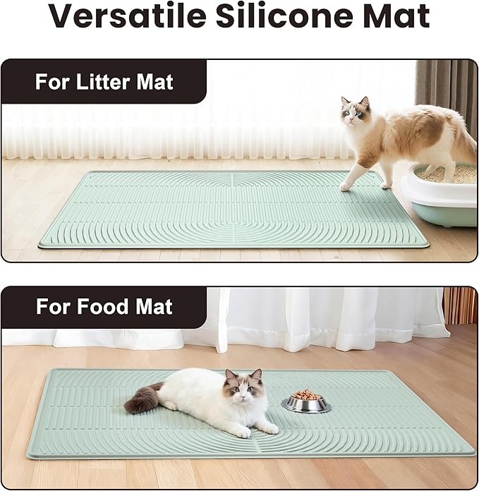 Cat Litter Mat, 40" x 28" Extra Large Silicone Litter Box Mat for Floor, Pet Trapping Litter Rug Pad, Soft Cat Paws, Easy to Clean, Waterproof/Urine-Proof, Garbage Recyclable (Green)