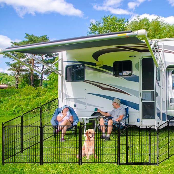 ADAVIN Dog Playpen with Low Threshold Door, 40 inch 4 Panels Total 8.9 Ft(L) Garden Fence, Dog Fence Outdoor for Yard, Black Metal Portable Pet Playpen for Large Medium Small Dogs, Dog Fencing