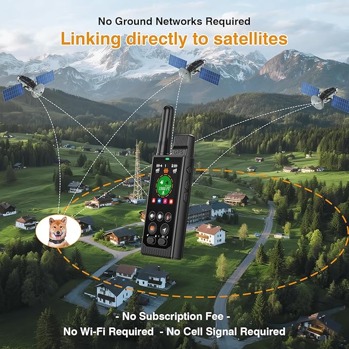 Satellite Sync GPS Wireless Dog Fence System, No Subscription & No App, 3 - in -1 Off-Grid Real-Time Pet Tracker & Electric Fence & Training Dog Collar - Works Wherever Satellites Reach