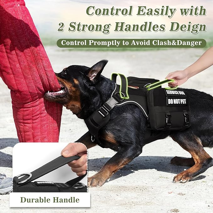 Service Dog Vest with Pockets,Medium Dog Harness and Removable Backpack for Training Hiking,Pet Vest with Handle&Molle System for Patches,Black M