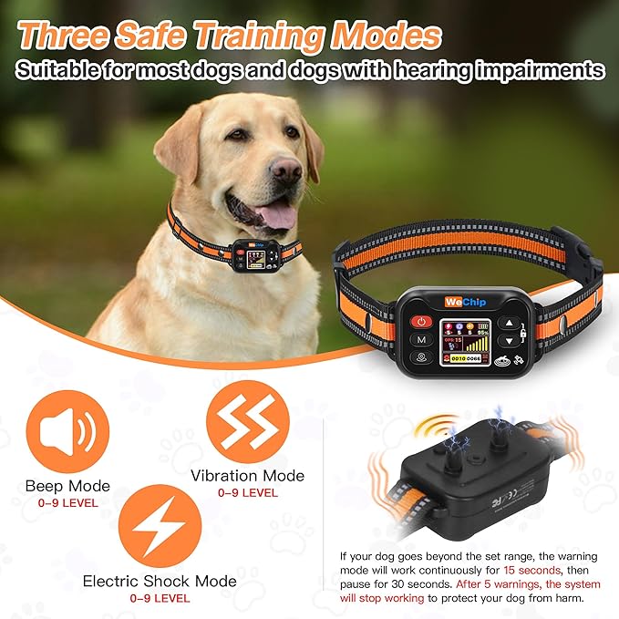 WeChip Wireless Dog Fence Collar, GPS Pet Containment System, Rechargeable, Waterproof, for Dogs 15-120 lbs