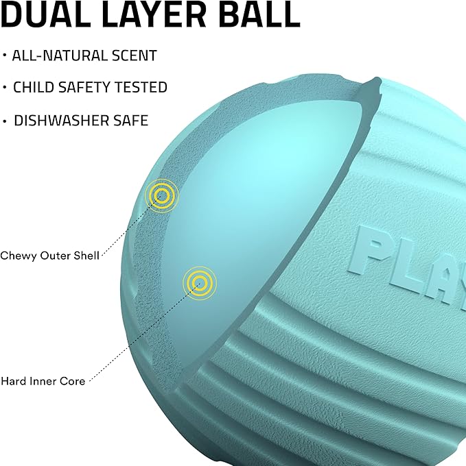 Playology Dog Toys | Dual Layer Ball Durable Chew Toy for Aggressive Chewers | Medium Peanut Butter Scented Toy - Easy to Clean and Made from Non Toxic Materials