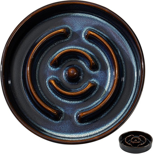 Ceramic 1.6 Cup Dog Bowl Slow Feeder for Large and Medium Dog, 8.2inch Pet Slow Dish, Stop Bloat, Preventing Choking(Single Bowl, Starry Sky)