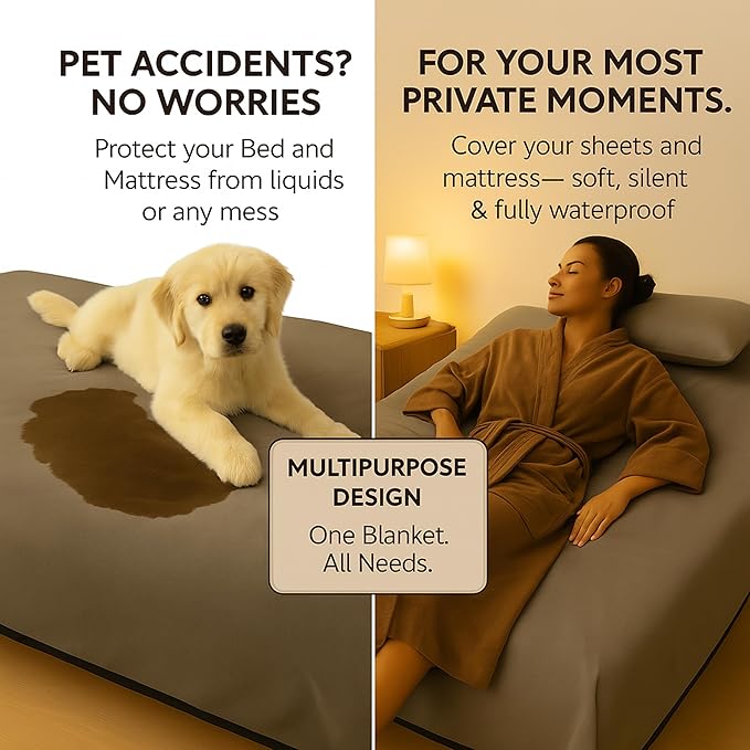 Waterproof Blanket for Bed or Couch – Soft and Leakproof Waterproof Throw Blanket, Water Proof & Stain Resistant Easy to Clean Throw Blanket Cover for Adults or Pets, Reversible Grey 60"x80"