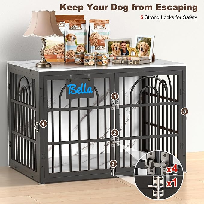 46.5" Dog Crate Furniture, Heavy Duty Dog Crates, Dog Kennel Furniture Indoor for Extra Large Dog as TV Stand, Wooden Cage End Table for Indoor, Name Tag Escape-Proof Locks & Double Door