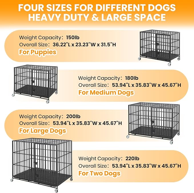 Garvee 36 Inch Heavy Duty Dog Crate, Metal Escape Proof Dog Kennel Indoor with 3 Doors, Removable Tray, Large Dog Cage with Wheels for Large and Medium Dogs, Black