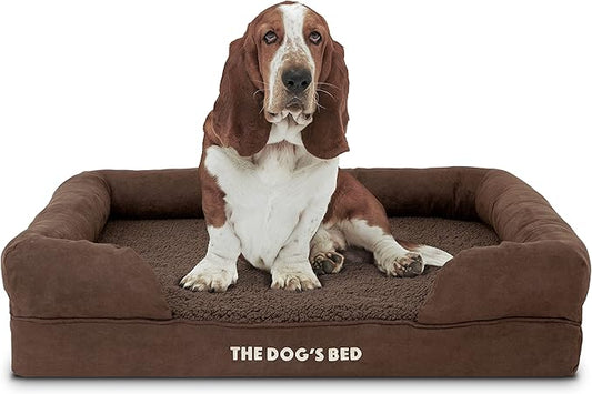 The Dog’s Bed, Large Brown Plush, Memory Foam, Pain Relief: Arthritis, Hip & Elbow Dysplasia, Post Surgery, Lameness, Supportive, Calming, Waterproof Washable Cover, Veterinary Approved