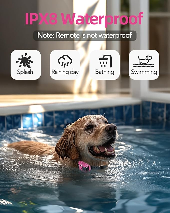 Jugbow Dog Training Collar - 3/4 Mile Dog Shock Collar with Remote for Large Medium Dogs, Rechargeable IPX8 Waterproof E-Collar with 3 Training Modes, LED Light & Security Lock (Pink)