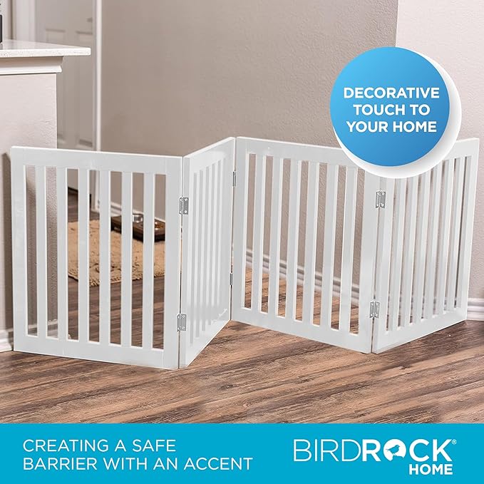 INTERNET'S BEST Dog Gate Indoor Freestanding Pet Barrier, Folding Wood Dog Fence, Extra Wide Doorway Puppy Gate, Indoor Animal Privacy Panel, Wooden Cat Fence - 4 Panel - 24", White