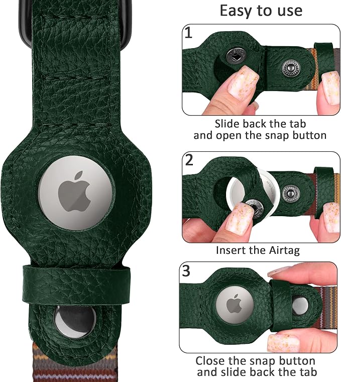 AirTag Dog Collar with Metal Buckle - Printed Nylon Soft Leather Dog Collar with Apple AirTag Holder - Secure Tracking GPS Pet Collars for Girl Boy Small Large Dogs (XL, 20"-25" Neck Fit, Striped)