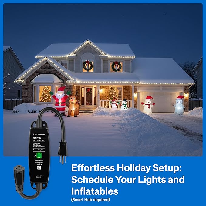 Lutron Smart Outdoor Plug for Caseta Smart Lighting, for Summer, Patio, Backyard, and Outdoor Lights, & Motors, 15A LED Fixtures & 1/2 HP Motors, PD-15OUT-BL-2, 2 Pack, Black