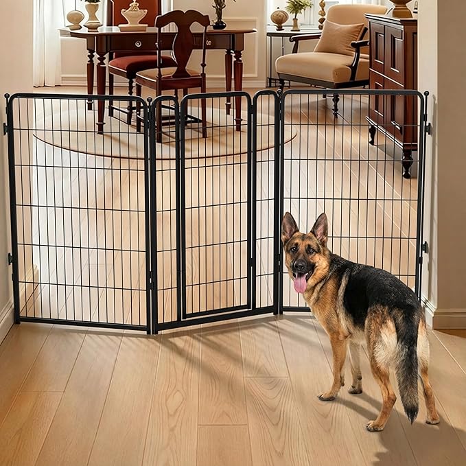FXW Dog Gate Extra Wide Designed for Indoor Use, Adjustable Width Up to 83-inch Wide (45" H 3 Wire Panels for Large Dogs), Black
