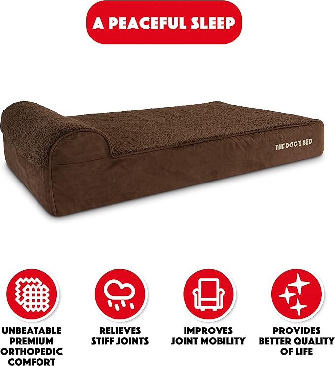The Dog’s Bed Orthopedic Headrest Dog Bed XL Brown Plush, Memory Foam, Pain Relief for Arthritis, Hip & Elbow Dysplasia, Post Surgery, Lameness, Waterproof Washable Cover