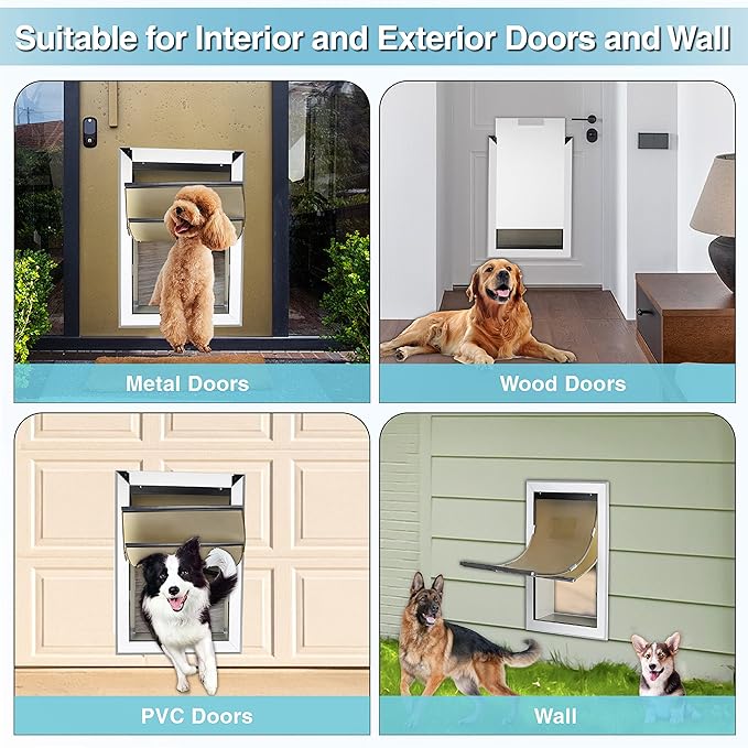 Extra Large Dog Door for Walls Heavy Duty Aluminum Doggy Door with Telescoping Tunnel Energy Efficient Double Flaps Pet Door for Large and Extra Large Doggies Up to 220 lbs, Weatherproof