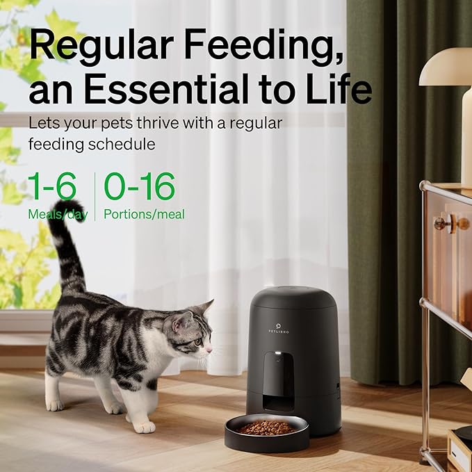 PETLIBRO Automatic Cat Feeder, Battery-Operated Automatic Cat Food Dispenser with 180-Day Life, AIR Cordless Timed Pet Feeder for Cats & Dogs, 2L Auto Cats Feeder, Black