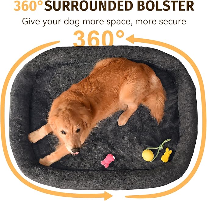 Orthopedic Washable Large Dog Bed: Waterproof Dog Bed with Bolsters - XXL Orthopedic Removable Cover for XXL Large Sized Pet - Non-Slip - Dark Gray