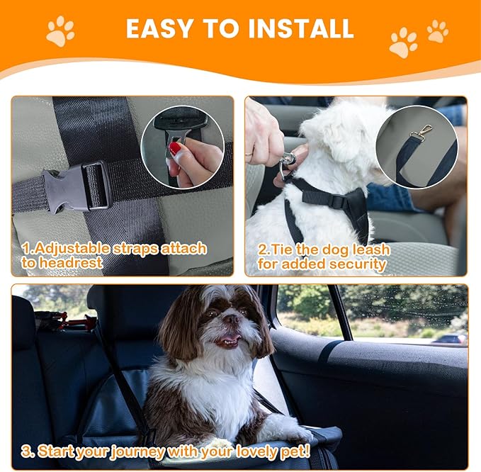 Dog Car Seat for Small Dogs, Large Leather Dog Car Bed with Storage Pocket, Waterproof PVC Leather Booster Seat Travel Bed for Front & Back Seat, Clip-On Safety Leash (Grey)