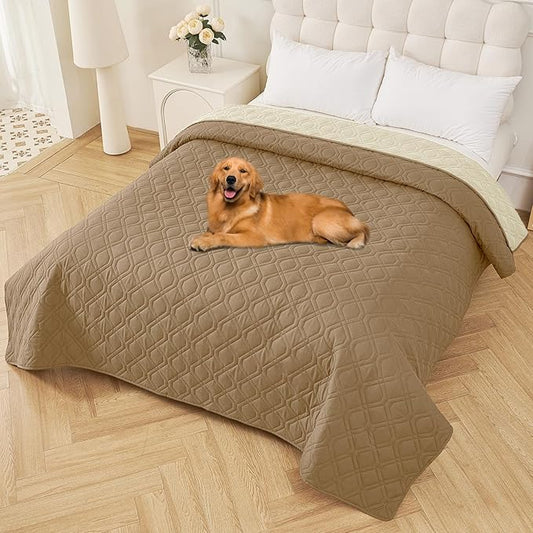 Smiry Waterproof Dog Blanket, 82x102 Inch Soft Pet Bed Cover Reversible, Washable Sofa Couch Furniture Protector for Small Medium Large Dog Puppy Cat, Geometric, Camel/Beige