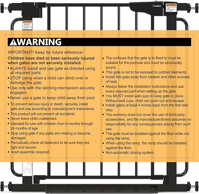 Cumbor 29.7-57" Extra Wide Baby Gate for Stairs, Mom's Choice Awards Winner-Dog Gate for Doorways, Pressure Mounted Walk Through Safety Child Gate for Kids Toddler, Tall Pet Puppy Fence Gate, Black
