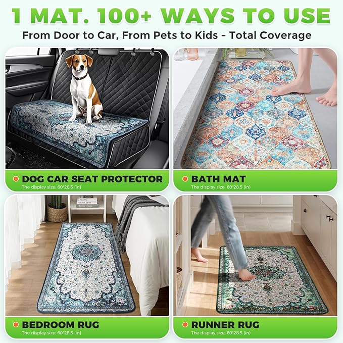 Hompet 2 Pack Super Absorbent Dog Door Mat for Muddy Paws, Washable Pee Pads for Dogs, Reusable Puppy Training Pads, Quick Dry Non-Slip Pet Entryway Rug, Leak-Proof Potty Pad for Indoor Floors 24x60