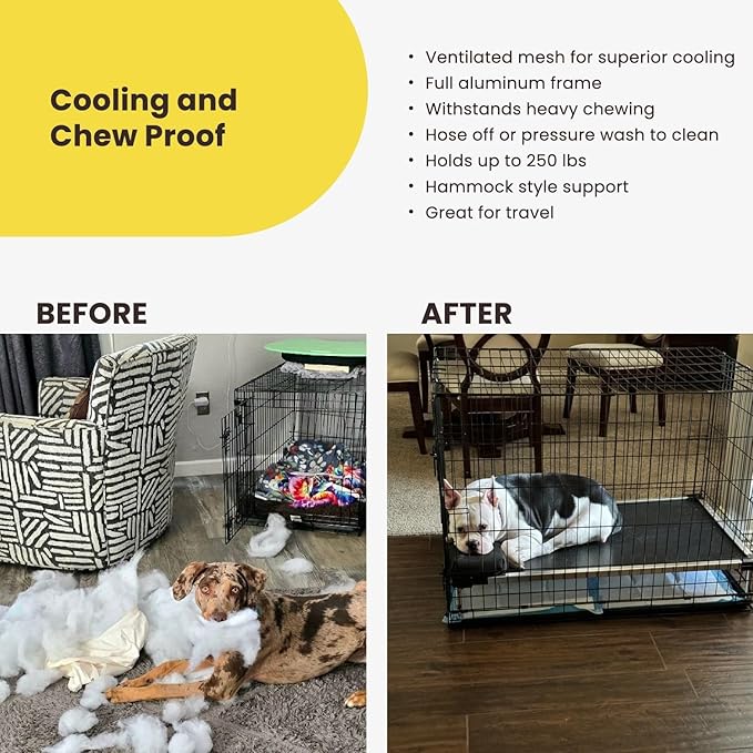 K9 Ballistics Chew Proof Elevated Cooling Outdoor Cot Bed for Small Dogs & Puppies - Virtually Indestructible, Preassembled, Withstands Aggressive Chewers - S, Black Mesh