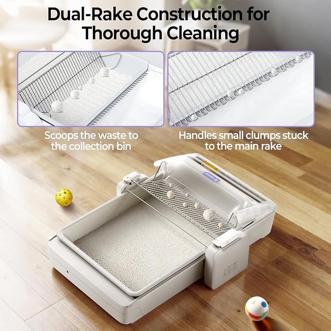 Robotail Fully-Open Automatic Self Cleaning Litter Box, Extra Large Space Electric Cat Litter Box with APP Control Health Monitor, Smart Litter Tray for Multiple Cats, Anti-Pinch Design, Odor Control