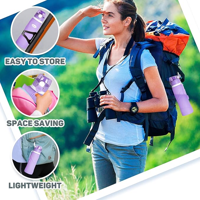 Kemier Collapsible Silicone Water Bottles-750ML,Medical Grade,BPA Free Travel Water Bottle Can Roll Up,26oz,Leak Proof Foldable Sports & Outdoor Water Bottles