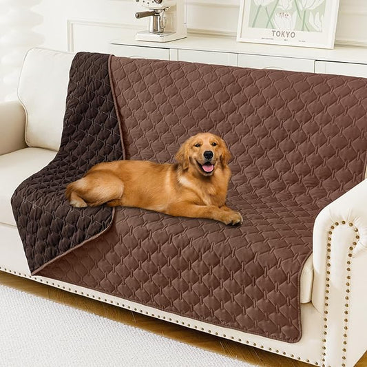 Smiry Waterproof Dog Bed Cover Blanket, Soft Reversible Pet Blanket, Washable Leakproof Cats Dogs Couch Cover for Sofa, Couch, Furniture, Plaid (52x82 Inch, Brown/Chocolate)