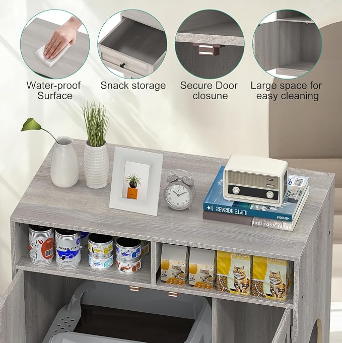 Cat Litter Box Enclosure Furniture Ultra-Large Wooden Enclosed Litter Box Furniture,2-Door Storage Cabinet, 2 Open Drawers, 1 Air Vents,Cat Litter Furniture Fit Most of Litter Box.