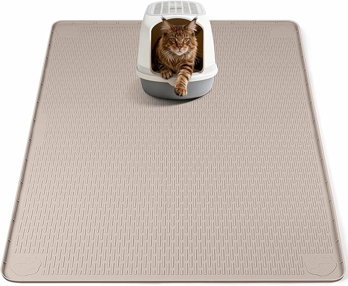 Cat Litter Mat, XL Extra Large 40" x 40" Silicone Mat Litter Trapping Mat for Scatter Control, Soft on Kitty Paws, Easy to Clean (Khaki)