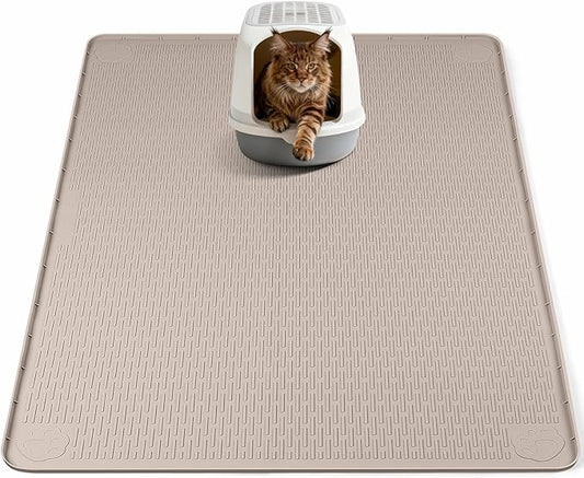 Cat Litter Mat, XL Extra Large 40" x 40" Silicone Mat Litter Trapping Mat for Scatter Control, Soft on Kitty Paws, Easy to Clean (Khaki)