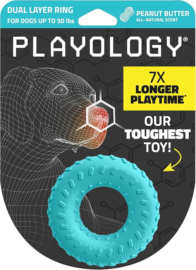 Playology Dog Toys | Dual Layer Ring Durable Chew Toy for Aggressive Chewers | Medium Peanut Butter Scented Toy - Easy to Clean and Made from Non Toxic Materials