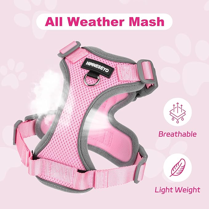 Small Dog Harness and Leash Set，No Pull Adjustable Pet Harness for Small Dogs ，Breathable Mesh Reflective Dog Vest Harness (Pink, M)