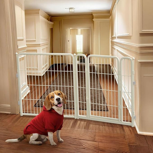 FXW Dog Gate Extra Wide Designed for Indoor Use, Adjustable Width Up to 55-inch Wide (32" H 2 Wire Panels for Small and Medium Dogs), White