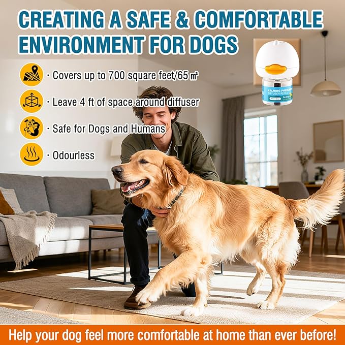 Dog Calming Pheromone Diffuser 4-In-1 Appeasing Pet Pheromone Calming Diffuser Kit (Plug in + 3 Pack 48ml Refill) for Anxiety Relief, Reduce Barking, Aggression & Stress, 90 Day Supply (Tasteless)